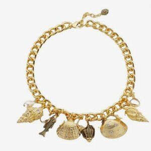 KURT GEIGER LONDON Eagle Shell Bib Necklace Gold Chunky 16" Pave Crystal NWT